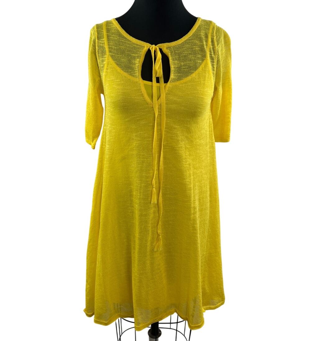 Calvin Klein Yellow Overlay Short Sleeve Sheer Dress Size S/M?